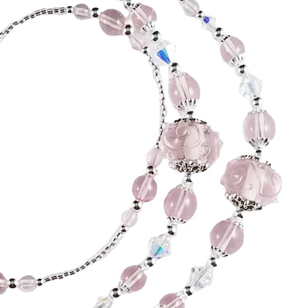 Light Pink Scroll, Beaded Lanyard for Women, Badge, ID Holder, Keychain